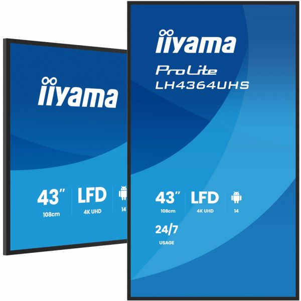IIYAMA 42.5" 16:9 VA �� ������, 3840�2160, 500 ��/�2, 24 /7, �� ������ 14, 2xHDMI/1xUSB-C/2xUSB 2.0, SP 2x LH4364UHS-B1AG - �������� 5