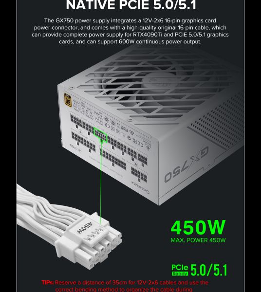 GAMEMAX ���� �������� ATX 750W, 80 Gold,fan 135mm,fully mo dular OPP, OVP, UVP, OCP, OTP, SCP GX-750 PRO WH(ATX3.1PCIe5.1) - �������� 25