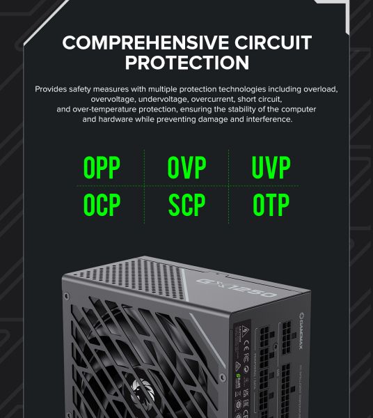 GAMEMAX   ATX 1250W, 80+ Platinum ,fan 135mm,f ully modular OTP, OCP, SCP, OVP, UVP, OPP GX-1250 PRO BK(ATX3.1PCIe5.1) -  35