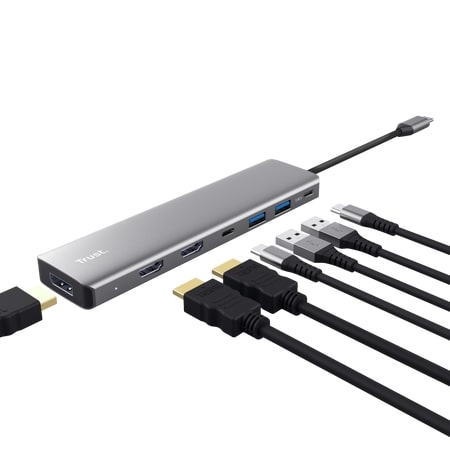 ������� Trust Dalyx 7in1 USB-C> 2xUSB-� 3.2/2xUSB-�/2xHDMI/Display Port, �������, 0.16�, ѳ��� 25661_TRUST - �������� 2
