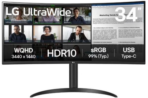 ������� LG 34" 34WR55QK-B 2xHDMI, DP, USB-C, Audio, VA, 3440x1440, 100Hz, CURVED, sRGB 99%, HAS, HDR10 34WR55QK-B - �������� 1