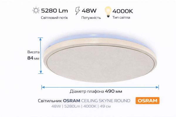 ��������� ��������� OSRAM CEILING SKYNE 480��   Round 48�� 4000K 4099854664717 - �������� 1