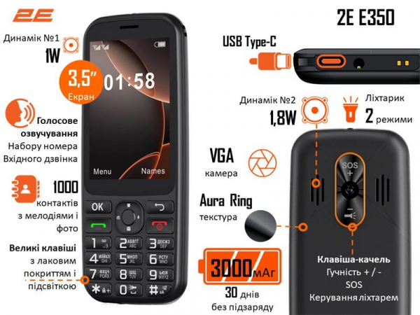 ��������� ������� 2E E350 3.5" 2SIM, 3000����, ������ 694743656879 - �������� 1