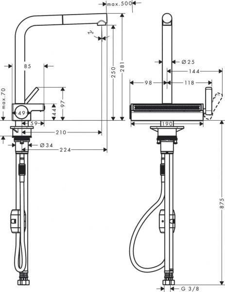 ������� ��� ����� Hansgrohe Aquno Select M81, ����.������ - 210��, ����������, ��������, 1 �����, ������ ������� 73836670 - �������� 4