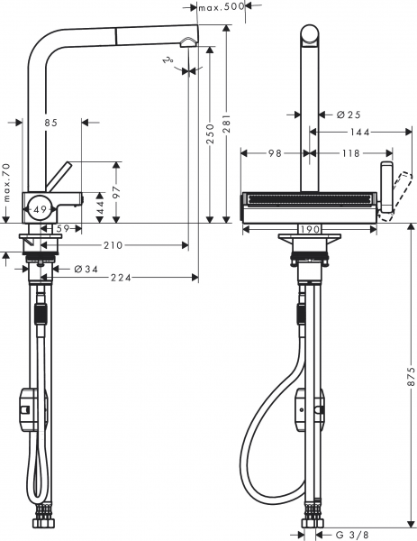 ��������� ��� ����� Hansgrohe Aquno Select M81, ��.������ - 210��, ����������, ��������, 1 �����, ����� 73836800 - �������� 4