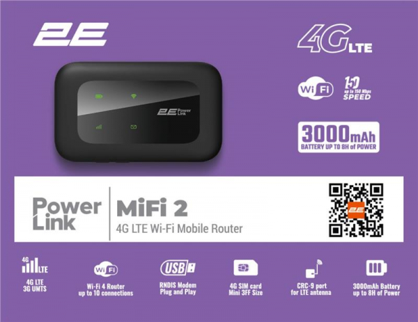 ��������� ������������� 2E PowerLink (MiFi-2 2025) N150, LTE, Wi-Fi4, 1xType-C, 1xCRC9, 3000���� ������ 794300866717 - �������� 1