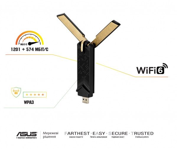 WiFi-������� ASUS  USB-AX56 AX1800 USB 3.0 WPA3 MU-MIMO OFDMA 90IG06H0-MO0R10 - �������� 3