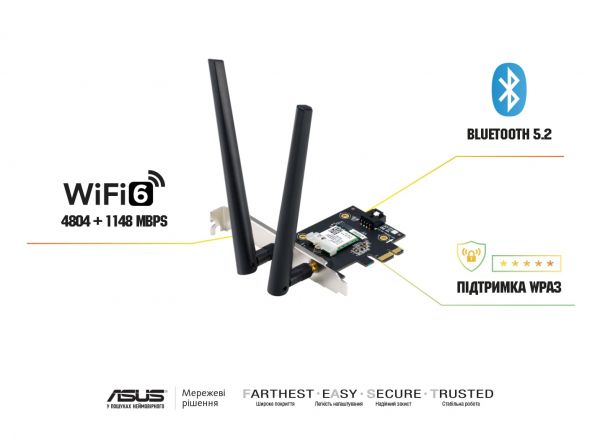 WiFi-������� ASUS PCE-AX1800 Bluetooth 5.2 PCI Express WPA3 MU-MIMO OFDMA 90IG07A0-MO0B00 - �������� 6