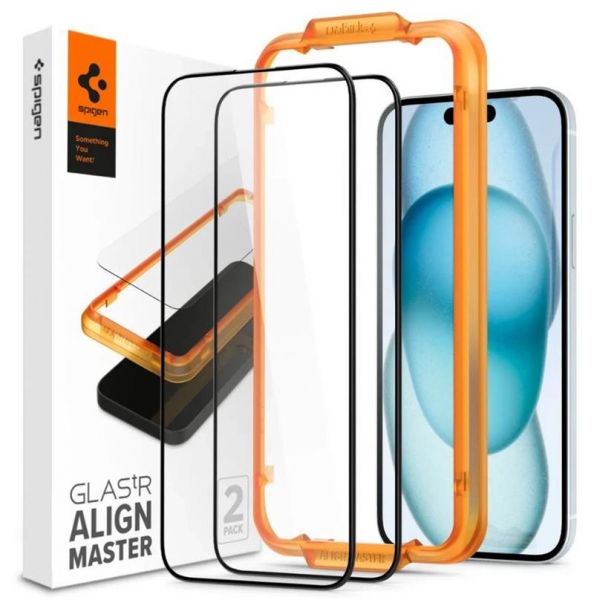 �������� ������ Spigen ��� Apple iPhone 15 Glas.tR AlignMaster FC Black (2P) AGL06906 - �������� 1