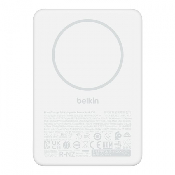Belkin Power Bank 10000mAh, Slim Magnetic Wireless, white BPD015HQWH - �������� 1