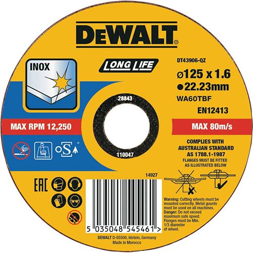 ���� ������� DeWalt INOX Long Life �� ������ 125�1.6�22.23�� DT43906 - �������� 1