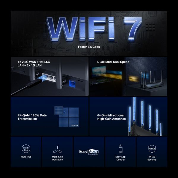 ������������� MERCUSYS MR37BE BE6500, 2xGE LAN, 1x2.5GE LAN, 1x2.5GE WAN, MESH MR37BE - �������� 3