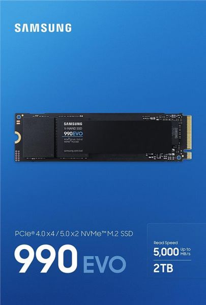 SSD 2B Samsung 990 EVO M.2 2280 PCIe 5.0 x4 NVMe V-NAND TLC (MZ-V9E2T0BW) -  1