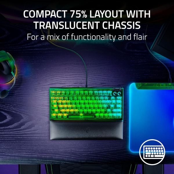 ��������� ��������� Razer BlackWidow V4 75%, 83key, Mechanical Tactile Switch GEN-3, USB-A, EN, RGB, Phantom Green Ed. RZ03-05003300-R3M1 - �������� 3