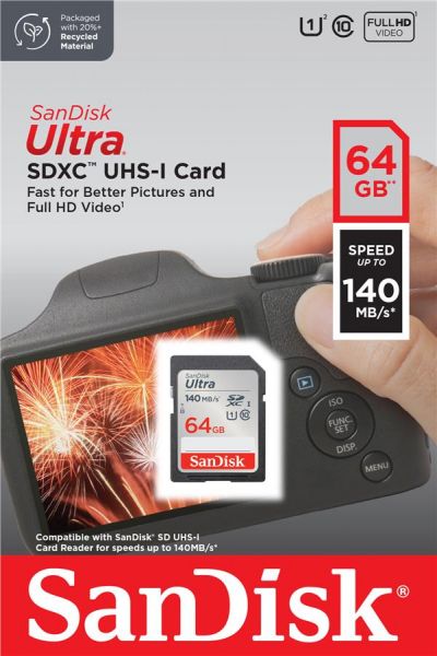 ����� ������ SanDisk SD   64GB C10 UHS-I R140MB/s Ultra SDSDUNB-064G-GN6IN - �������� 2
