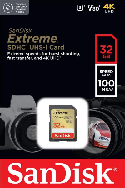 ����� ���'�� SanDisk SD 32GB C10 UHS-I U3 R100/W60MB/s Extreme V30 SDSDXVT-032G-GNCIN - �������� 1