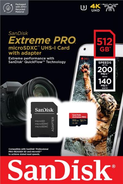 ����� ������ SanDisk microSD  512GB C10 UHS-I U3 R200/W140MB/s Extreme Pro V30 + SD SDSQXCD-512G-GN6MA - �������� 2