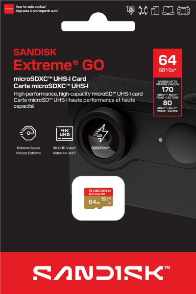 ����� ���'�� ����� ���'�� SanDisk microSD   64GB C10 UHS-I U3 A2 V30 R170/W80MB/s Extreme GO SDSQXGN-064G-GN6MN - �������� 1