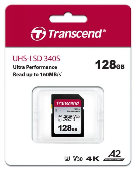 ����� ������ Transcend SD 128GB C10 UHS-I U3 A2 R160/W90MB/s 4K TS128GSDC340S - �������� 1