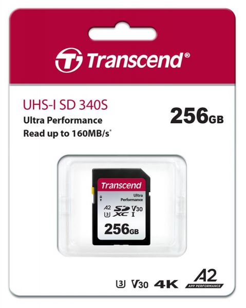 ����� ������ Transcend SD 256GB C10 UHS-I U3 A2 R160/W90MB/s 4K TS256GSDC340S - �������� 1
