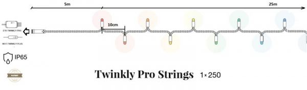 Twinkly Pro Smart LED ó������ Twinkly Pro Strings AWW 250, ���� ����, IP65, AWG22 PVC, �������� TW-PLC-S-CA-1X250GOP-T - �������� 1