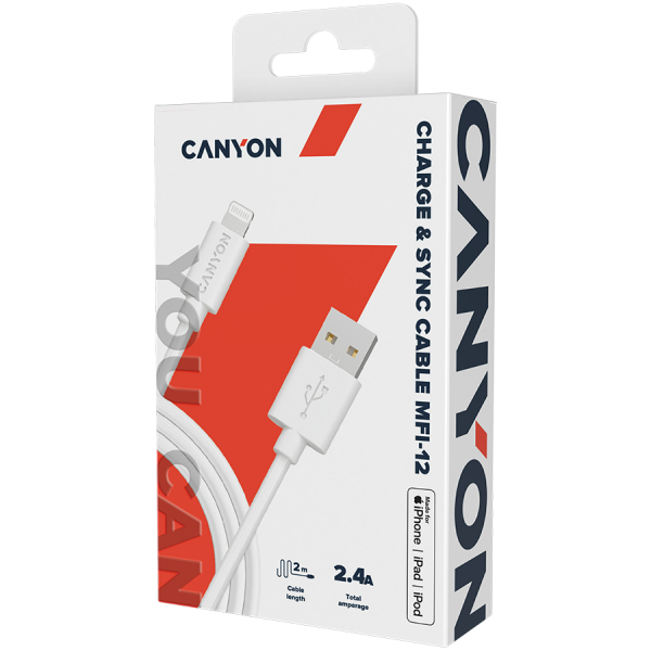  Lightning Canyon Charge & Sync USB-A to Lightning 2m White (CNS-MFIC12W) -  2