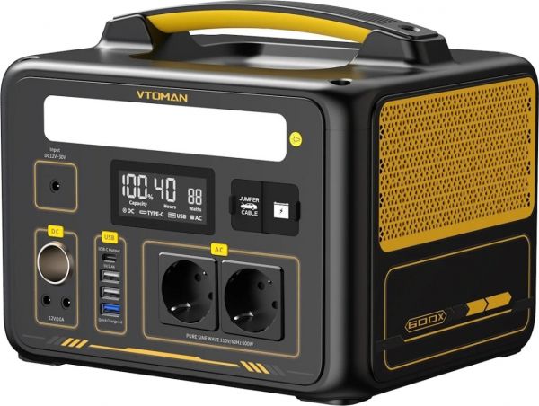 ������� ������� Vtoman Jump 600X, Black/Yellow, 600 �� / 299 ��/���, 1xType-C (60 ��), 3xUSB (QC3.0), DC, 2x220V, LiFePO4 - �������� 1