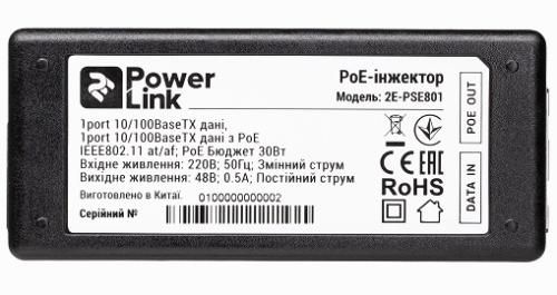 PoE ������� 2E PowerLink PSE801, Black, 2xRJ45 10/100Mbps, 30 �� (2E-PSE801) - �������� 4