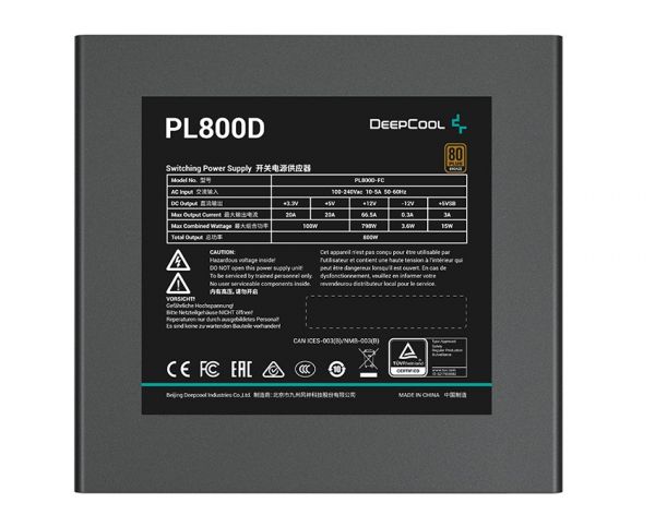 ���� �������� 800 ��, Deepcool PL800D, Black, 80+ Bronze, Active PFC, 12 �� HYB, 2xMolex / 8xSATA / 1x16-pin / 3x6+2-pin / 2x4+4-pin / 1x20+4-pin, ������ OPP/OVP/SCP/OTP/OCP/UVP/SIP/NLO, ATX12V V3.0 (R-PL800D-FC0B-EU) - �������� 3