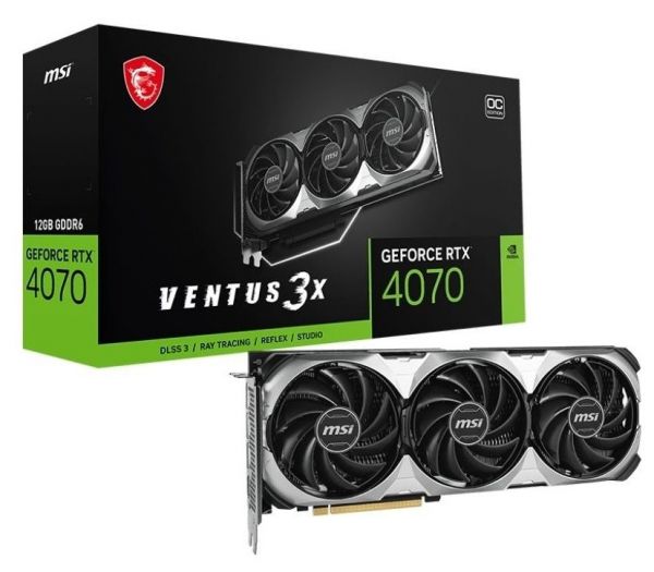 ³�������� GeForce RTX 4070, MSI, VENTUS 3X E1 OC, 12Gb GDDR6, 192-bit, HDMI/3xDP, 2520/20000 MHz, 8-pin (RTX 4070 VENTUS 3X E1 12G OC) - �������� 1
