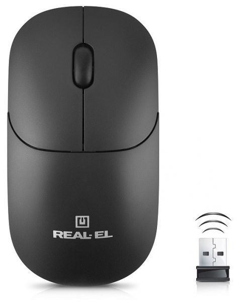 ���� REAL-EL RM-313W Wireless, Black, ����������, USB, �������, 1000 dpi, 2 ������, 2xAAA - �������� 1