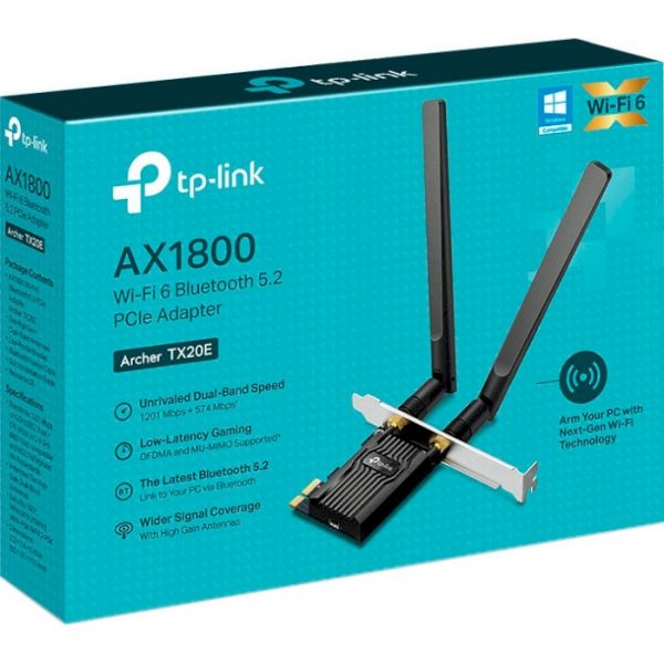 C  PCI-E TP-Link Archer TX20E, PCI-E x1, WiFi 6, 2.4GHz ( 574 /) / 5GHz ( 1200 /), Bluetooth 5.2, 2    (5 dBi),   -  2