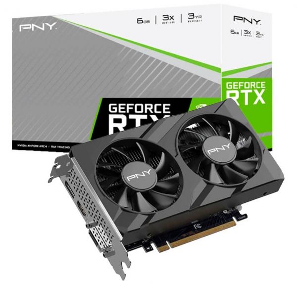  GeForce RTX 3050, PNY, VERTO, 6Gb GDDR6, 96-bit, DVI/HDMI/DP, 1470/14000 MHz (VCG30506DFXPB1) -  1