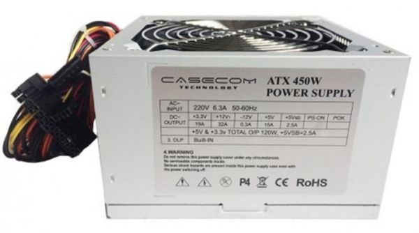   450 , Casecom, Silver, 12 , 1xMolex / 3xSATA / 1x6+2-pin / 1x4-pin / 1x20+4-pin (CM 450 ATX) -  1