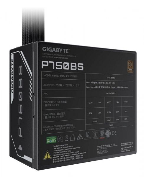 ���� �������� 750 ��, Gigabyte P750BS, Black, 80+ Bronze, 120 �� FDB, 1xMolex / 7xSATA / 4x6+2-pin / 2x4+4-pin / 1x20+4-pin, ������ OVP/OPP/SCP/UVP/OCP/OTP (GP-P750BS) - �������� 2