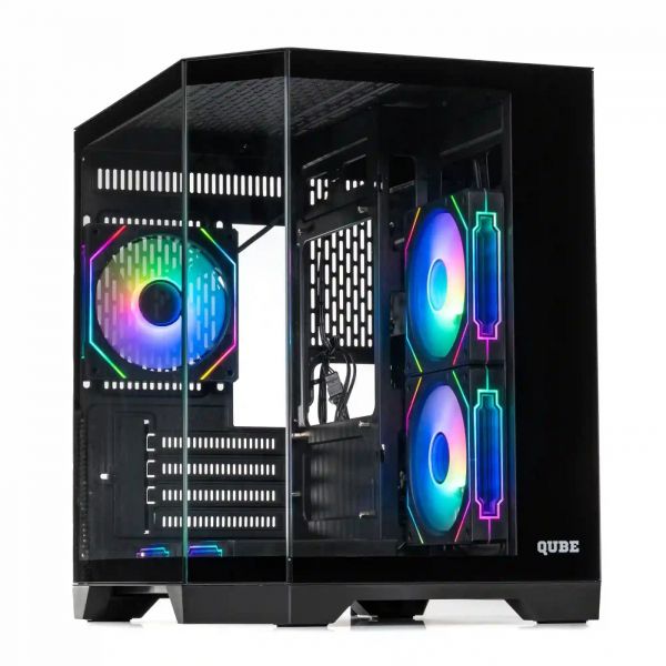 ������ Qube Crystal ARGB, Black, Mini Tower, ��� ��, ��� microATX/mini-ITX, 1xUSB 3.2/2xUSB 2.0, ����. CPU - 160 ��/VGA - 320 ��, 5x120 �� RGB, ������� ������ �� ����������� ������ (CRYSTAL_GBNU3) - �������� 1
