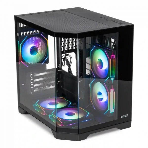 ������ Qube Crystal ARGB, Black, Mini Tower, ��� ��, ��� microATX/mini-ITX, 1xUSB 3.2/2xUSB 2.0, ����. CPU - 160 ��/VGA - 320 ��, 5x120 �� RGB, ������� ������ �� ����������� ������ (CRYSTAL_GBNU3) - �������� 2