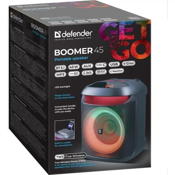 ������� ����������� Defender Boomer 45, Black, 45 ��, Bluetooth 5.1, MP3, FM, USB, microSD, AUX, 3600 mAh (65245) - �������� 8