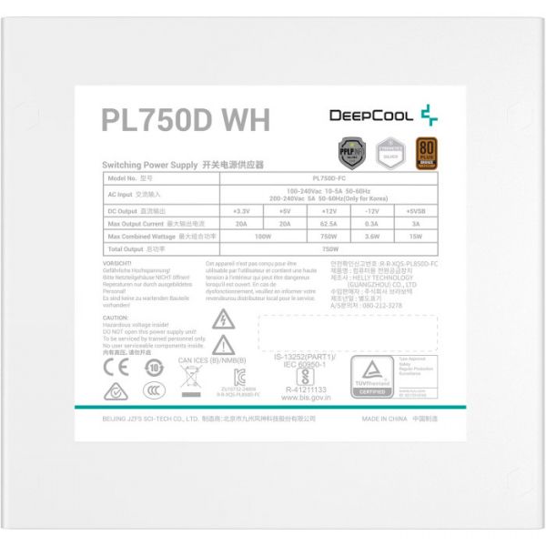 ���� �������� 750 ��, Deepcool PL750D, White, 80+ Bronze, Active PFC, 12 �� HYB, 2xMolex / 6xSATA / 1x16-pin / 3x6+2-pin / 2x4+4-pin / 1x20+4-pin, ������ OPP/OVP/SCP/OTP/OCP/UVP/SIP/NLO, ATX12V V3.0 (R-PL750D-FC0W-EU-V2) - �������� 4