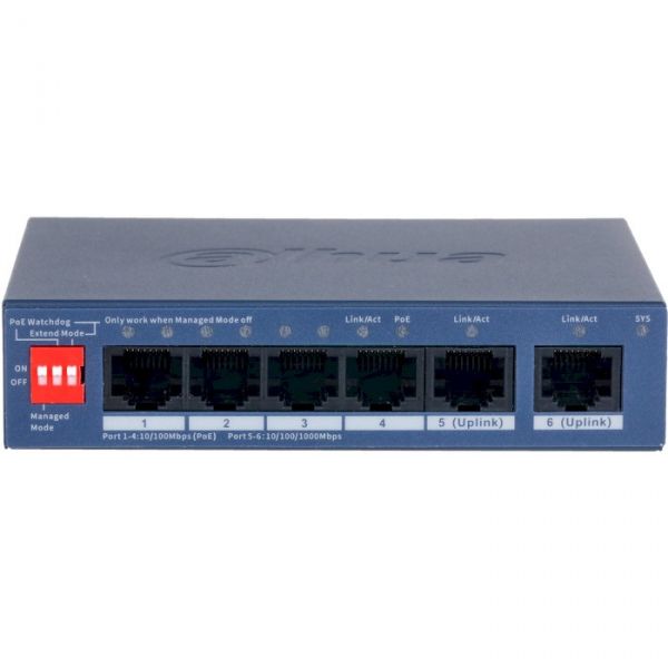 PoE  Dahua DH-CS4006-4ET2GT-36, 4x10/100 PoE, 2RJ45 Uplink, 11585195 , Black -  1