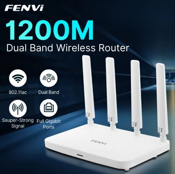 ������ Fenvi FV-AC1200WR, White, WiFi 5 (2.4GHz �� 300 MB/s / 5GHz �� 587 MB/s), 3xGLan, 1xGWan, MU-MIMO, 4 ������� ������ - �������� 2