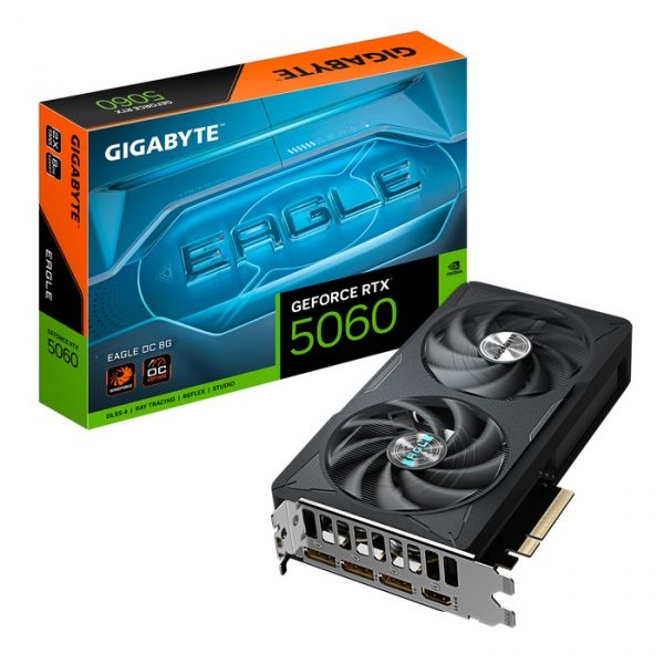  GeForce RTX 5060, Gigabyte, EAGLE OC, 8Gb GDDR7, 128-bit, HDMI/3xDP, 2550/28000 MHz, 8-pin (GV-N5060EAGLE OC-8GD) -  1