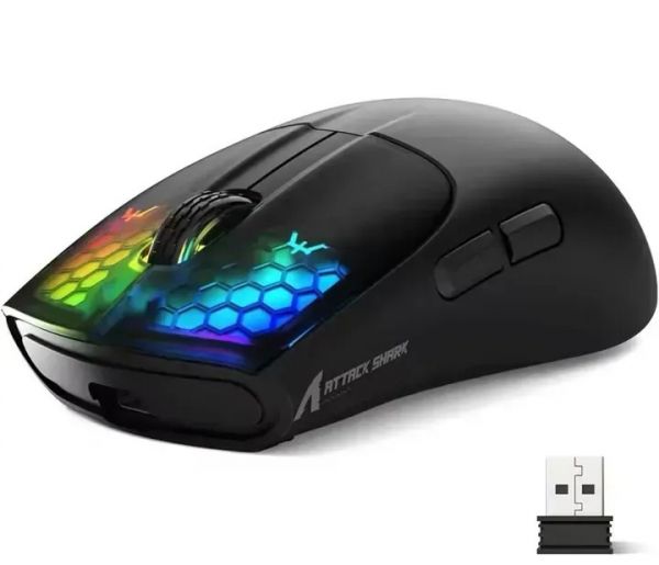 ���� ���������� Attack Shark X5, Black, Bluetooth / USB 2.4GHz / Type-C, ������� (������ PixArt PAW3212), 800 - 4000 dpi, 10G, RGB �����������, 5 ������, ���������� 280 mAh, 49 � - �������� 1