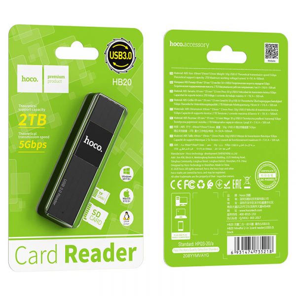 �������� ��������� USB HOCO HB20 "Mindful", Black, USB 3.0 - microSD / SD - �������� 3