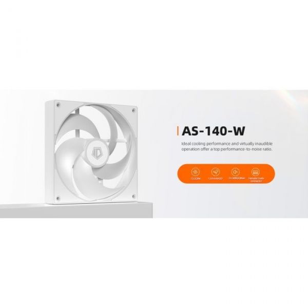 ���������� 140 ��, ID-Cooling AS-140-W, White, 140x140x25 ��, PWM, 300�200~1800 �10% ��/���, 24.9 ��, 4-pin, �������������� ��������� - �������� 5