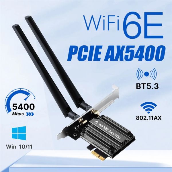   PCI-E x1, Fenvi PCE-AX5400, WiFi 6E ( 5374 Mbps), Bluetooth 5.3, , 2   (MT7922) -  1