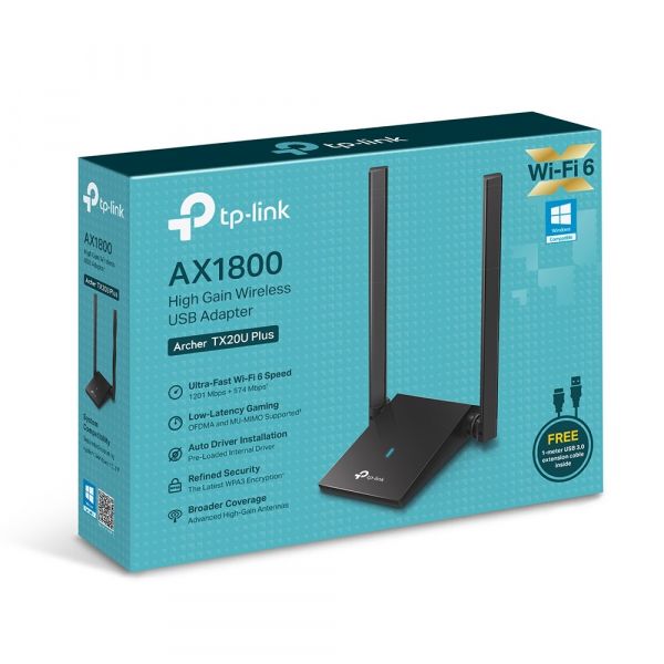   TP-Link Archer TX20U, Black, USB 3.0, WiFi 6, 2.4 GHz ( 574 /) / 5 GHz ( 1201 /), 1   -  4