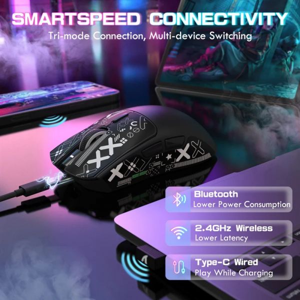 ���� ���������� Attack Shark X1 + ���-�������, Black (Grip Tape), Bluetooth 5.2 / USB 2.4GHz / Type-C, ������� (������ PixArt PAW3395 Pro), �� 40 000 dpi, 60G, 700IPS, 5 ������, ���������� Omron, ����������, 53 � - �������� 4