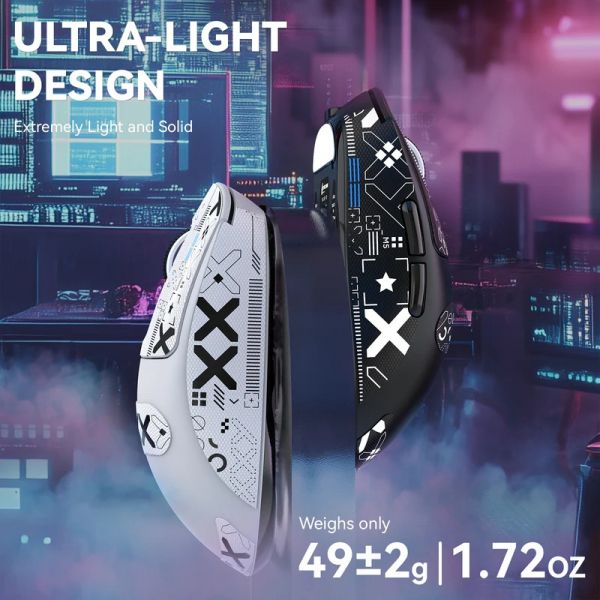 ���� ���������� Attack Shark X3 Max, White (Grip Tape), Bluetooth 5.2 / USB 2.4GHz / Type-C, ������� (������ PixArt PAW3950), �� 42 000 dpi, 50G, 750IPS, 5 ������, ���������� Omron, ����������, 49 � - �������� 4