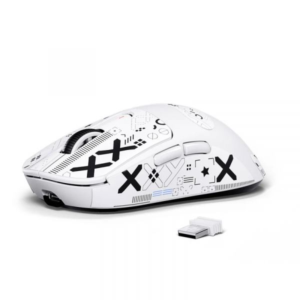 ���� ������������ Attack Shark X3, White (Tape), Bluetooth 5.2 / USB 2.4GHz / Type-C, ���������� (������ PixArt PAW3395), �� 26 000 dpi, 50G, 650IPS, 5 ������, ������������� Kailh GM 8.0, �����������, 49 � - �������� 1